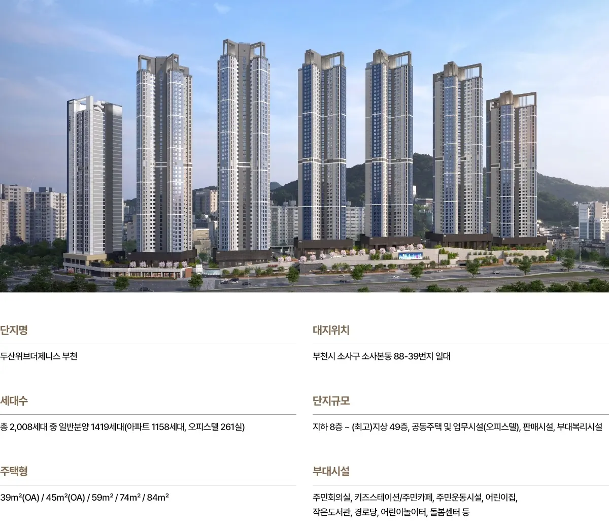 부천 소사역 두산위브더제니스 사업개요 및 투시도